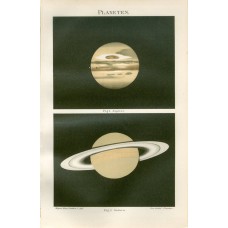 1895 PLANETS SATURN JUPITER ASTRONOMY CELESTIAL Antique Chromolithograph Print