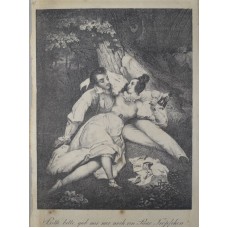 Libes Pair Under a Tree Drinking Wine - Lithograph - Picnic Nature 1840