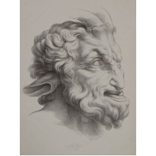 Satyr - Lithograph - Satyr Head Goat Portrait Mythology - 1850