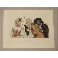 Love - col. Copper engraving with etching - cartoon woman with two men - 1810