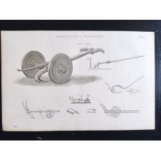 Agricultural Implements - Original 1895 Chromo-Lithograph by Meyers. Fliegen und Schneckenblumen. Antique