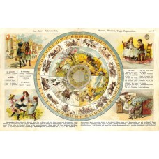 C1900 Children Calendar Year Months Weeks Days Times OF DAY Folio Print Staub