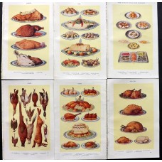 Mrs Beeton C1930 Lot of 6 Vintage Food Prints. Book Plates