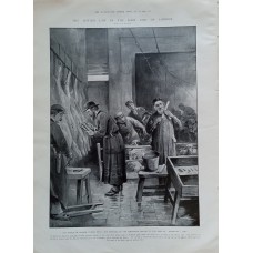 Antique woodcut print: Jewish priest stamps kosher month. Kashrut.