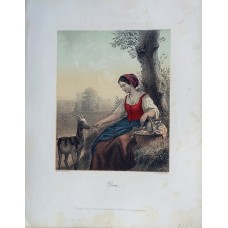 Authentic antique engraving – print from a steel plate.