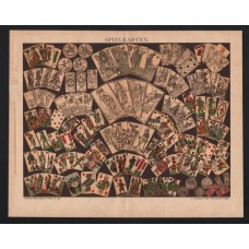 Antique German lithograph depicting playing cards from various eras and countries.