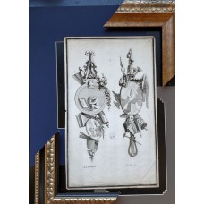 1771 Antique Old Master Engraving Print Jean Charles Delafosse Allegory Painting and Poetry