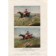 1900 Par Force Hunting In England Horse Dogs Original Antique German lithograph print Old Book Plate